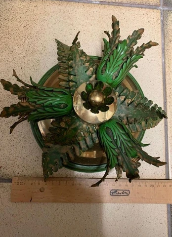 VINTAGE LAMP LIGHT wall SCONCE MID Century HOLLYWOOD REGENCY gold Leaf  Flowers Cover