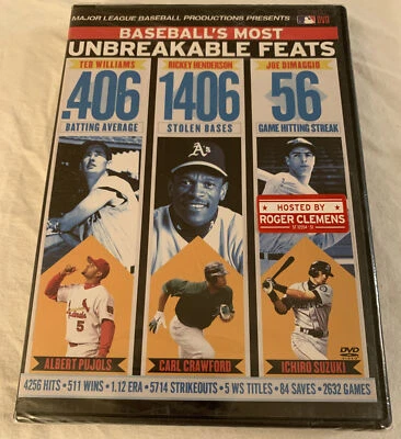 MLB: Baseball’s Most Unbreakable Feats (DVD, 2007) Sealed Host Roger Clemens Foto 1 de 4