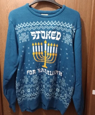 Stoked For Hannukah Ugly Sweater Christmas Holiday Unisex Funny White Elephant - Image 1 of 4