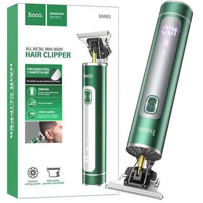 Hoco DAR03 Tagliacapelli 90 Minuti Batteria 1200 mAh Lama Acciaio LED Verde Scur - Immagine 1 di 4