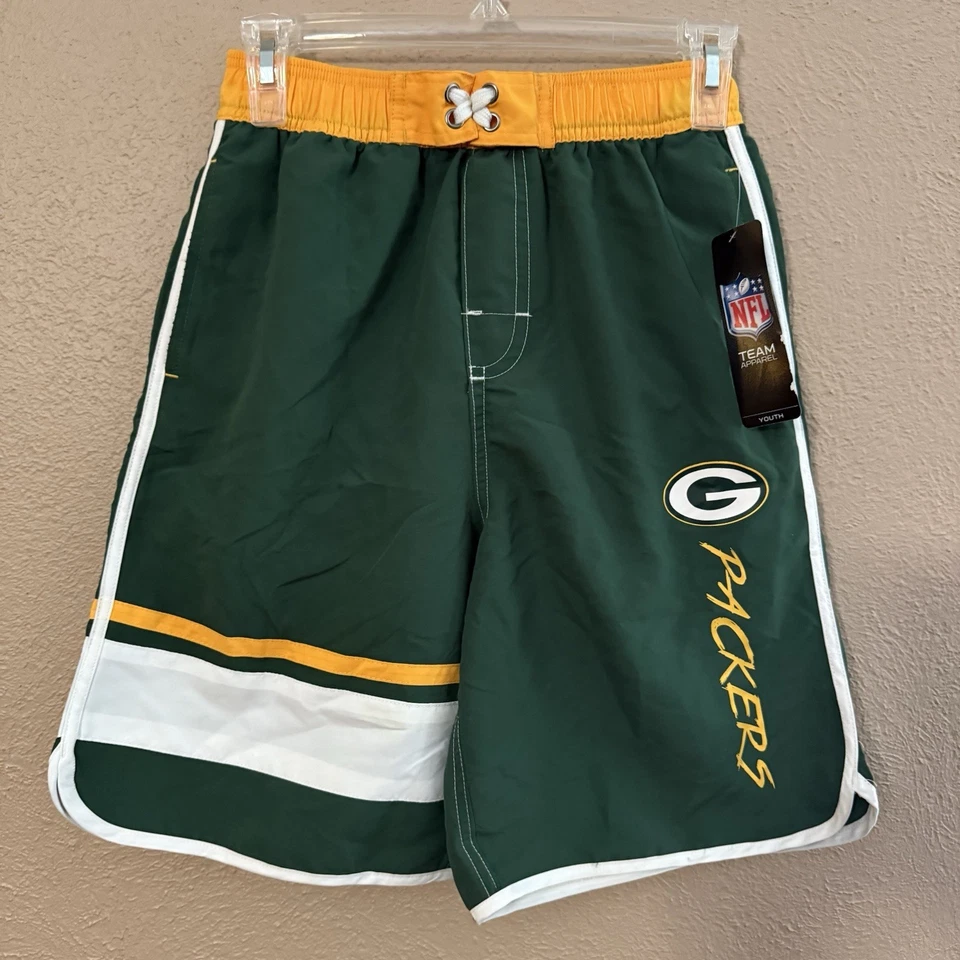 绿湾包装工队泳装青少年男孩中号 (10/12) 绿色 NFL 球队服装全新带标签 — 第 1/4 张图片