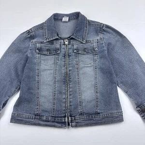 Denim Blue Jacket Girls Size 6 Long Sleeve Bronze Stud Details Full Zipper - Picture 1 of 16
