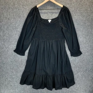 J Crew Dress Womens Large Swiss Dot Long Sleeve Smocked Bodice Pockets Boho - Picture 1 of 12