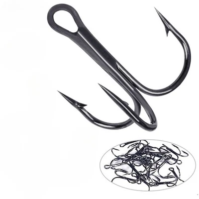 100Pcs Black Strong High Carbon Steel Treble Hooks Fishing Triple Lures Hooks 6# - Image 1 of 4