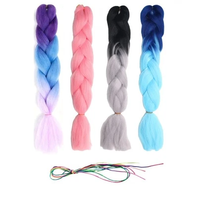 4Pcs 24" Colored Braiding Hair Extensions + 24Pcs Multi-color Hair Rope Braids - Image 1 of 4