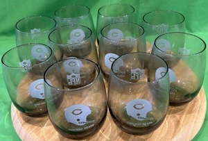 Vtg Chicago Bears Qty 10 Bar Glasses 16 oz NFL Retro Smoked Glass 4.25”Roly Poly - Picture 1 of 5
