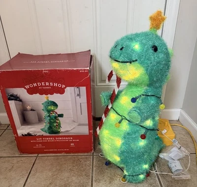 Target Wondershop Lit Tinsel T Rex Dinosaur Christmas Candy Cane Cute Works Rare - Image 1 of 4