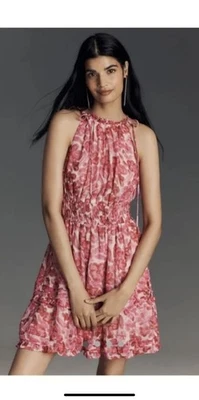 New Anthroloplogie The SOMERSET HALTER MINI DRESS Size XXS Pink Color NWT - Image 1 of 4