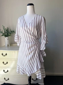 VIKTORIA & WOODS Size 2 Women’s Wrap Dress Mini Length White Stripe Summer AU 10 - Bild 1 von 13
