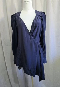 Sass & Bide Top s.8 NWT The Ambience Top Navy Blue Silk Longsleeve $390 - Foto 1 di 13