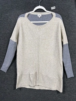 BKE вязаный свитер женский размер XS круглый вырез длинным рукавом серый и желтовато-коричневый пуловер  - Изображение 1 из 4