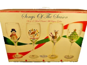 Juego de 12 copas de vino pintadas a mano Block Basics The Songs of Christmas de 9" de alto - Imagen 1 de 21