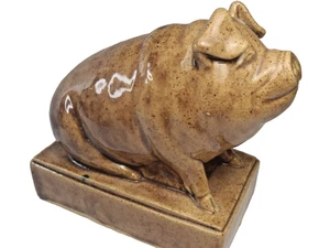 Vintage glasierte Keramik Keramik Schwein signiert 1947 Robert L Smith - Bild 1 von 18