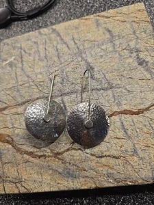 Vintage Silpada Sterling Hammered Spinning Disc Long Latch Wire Earrings, W1654 - Picture 1 of 2