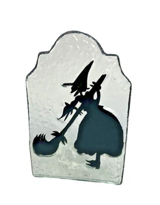 HALLOWEEN Fused Art Glass Black Spooky WITCH Cauldron Candle Holder Tealight 5" - Picture 1 of 12