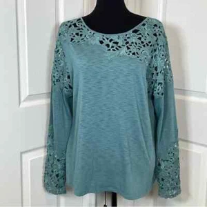 Sundance Lovelier Days Teal Embroidered Lace Long Sleeve Top Size XL - Picture 1 of 8