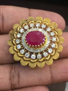 Pave 6,99 Cts naturali diamanti Anello cocktail Rubino in 585 timbrato 14K oro - Foto 1 di 12