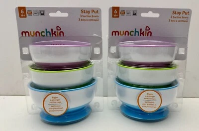 Paquete de 2 ventosas redondas Munchkin para bebé niño pequeño Stay Put 6 m+ sin BPA Foto 1 de 3