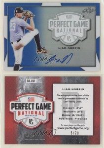 2019 Leaf Perfect Game National Showcase Metal Blue /20 Liam Norris #BA-LN1 Auto