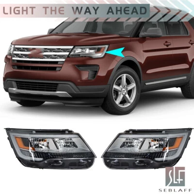 For Ford Explorer 2016-2018 Headlights w/ LED DRL Chrome Housing Right+Left Side - Image 1 of 4