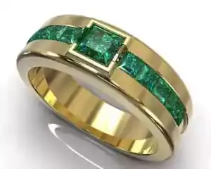 3Ct Princess Cut Lab-Created Emerald Men's Wedding Ring 14K Yellow Gold Plated - Picture 1 of 6