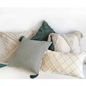 Mix & Match Bohemia Cream Beige Forest Green Textured Tufted Cushion Cover - Picture 1 of 25