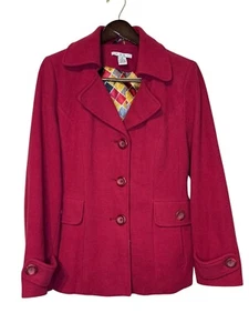CAbi Women Peacoat Jacket Tea Coat Style 619 Wool Blend Burgundy Red Plus Sz. 14 - Picture 1 of 9