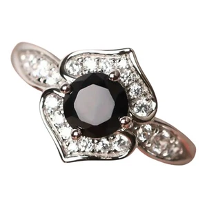 Black Onyx Cubic Zirconia Ring 14k White Gold Plated Size 7 ๐๏ธ - Picture 1 of 6