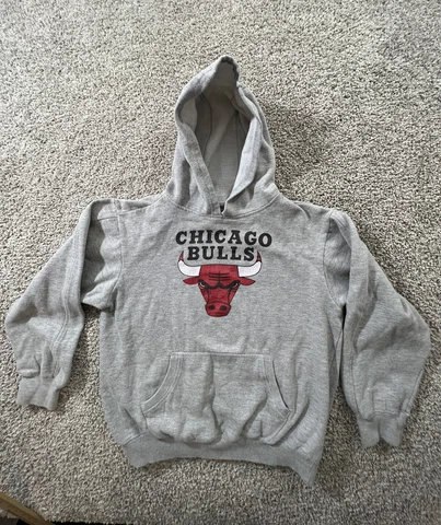 Youth Large Chicago Bulls Hoodie  Boys Gray Long Sleeve Sweater Hooded Cover