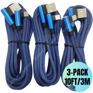 3 Pack 10Ft 90 Degree Angle Charger USB Charging Cable For Apple iPhone 12 11 XR - Picture 1 of 9