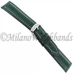 18mm Hadley Roma Green Contrast Stitched Genuine Leather Mens Watch Band Reg 886 - Picture 1 of 3