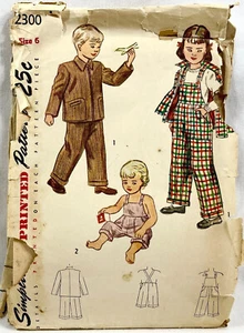1948 Simplicity Schnittmuster 2300 Mädchen & Jungen Overall & Jacke Größe 6 11822 - Bild 1 von 2
