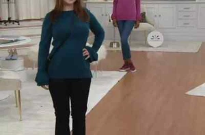 Isaac Mizrahi Live! talla mediana Suéter túnica manga campana con volantes verde azulado nuevo - Imagen 1 de 2