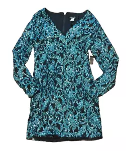 Venus Sequin Mini Dress Black Turquoise | Size 4 Cocktail Clubwear Glam - Picture 1 of 6