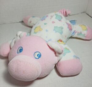 Eden Pink Pig Piggy Pastel Pink Plush has sheep and cows printed on it 