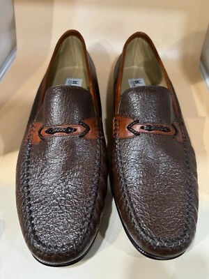 全新 Moreschi 发球杆 乐福鞋 深棕色 带浅棕色和黑色装饰 尺码 11US — 第 1/4 张图片