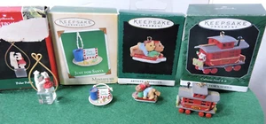 Hallmark keepsake ornaments set of 4 minis sled/caboose/polar bears/santa cookie - Picture 1 of 6