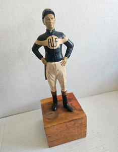 Vintage RWF Equestrian Horse Jockey Bookend Statue Race Derby Blue White Figure - Picture 1 of 8