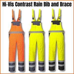 PORTWEST Hi Vis Contrast Bib & Brace wasserdichte Arbeitskleidung Latzhose S488 - Bild 1 von 14