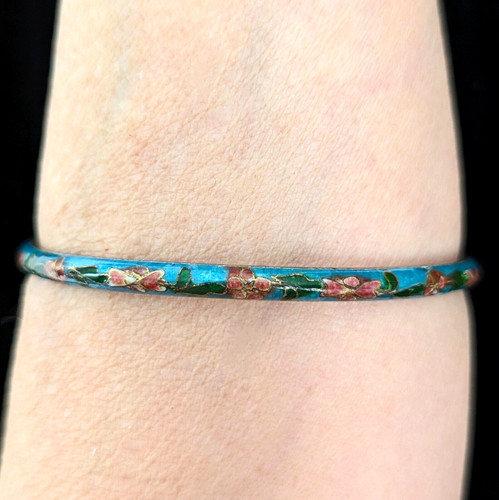 VALENTINO Bracciale Cloisonne Smalto Fiore Bracciale Teal Blu Impilabile Gioielli Asiatici 8"