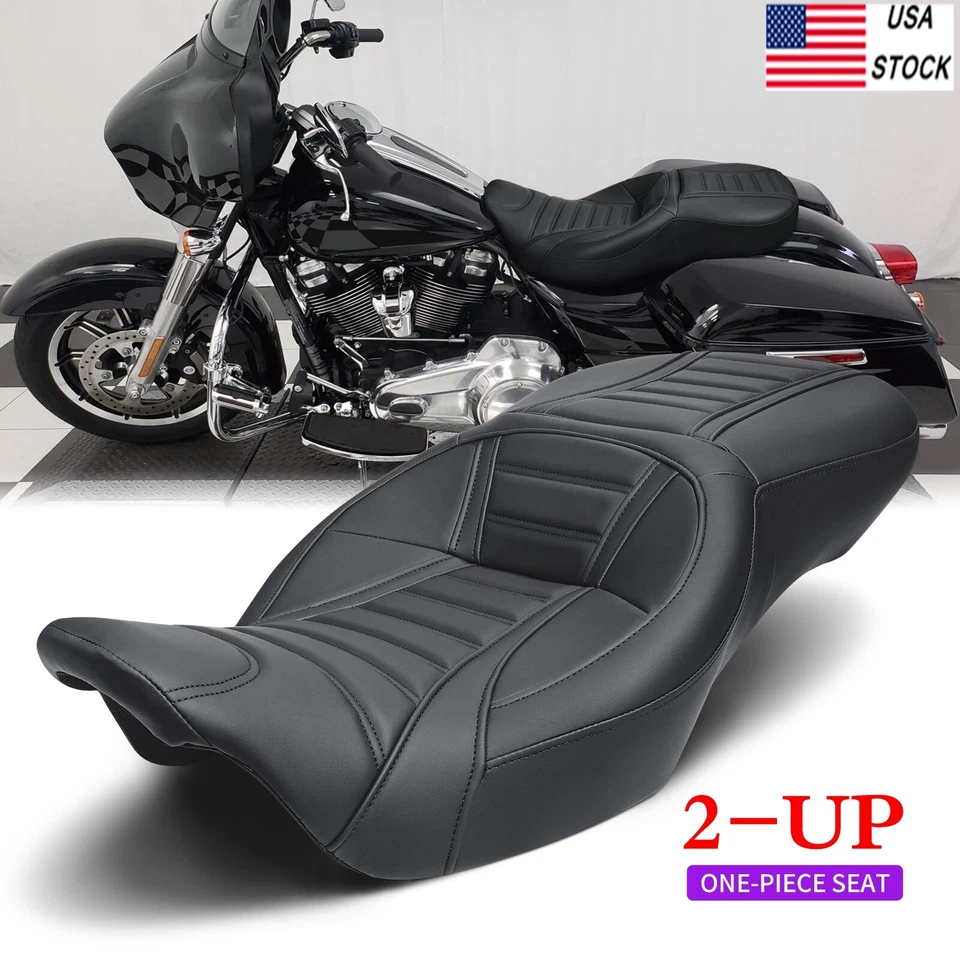 2-up Driver & Passenger Seat For Harley Touring and Tri Glide 2009-2025 Black Foto 1 de 4