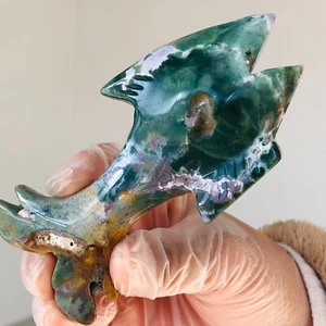 253g Natural Ocean Jasper Quartz Crystal shark Hand Caved Mineral Healing F531 - Picture 1 of 16