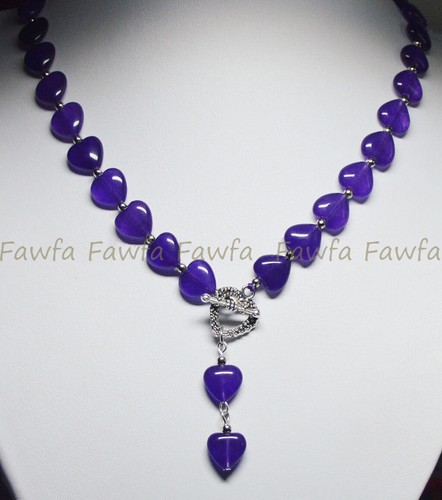 VETEMENTS Collana ciondolo perle gemme cuore ametista viola 12 mm argento tibetano chiusura amore