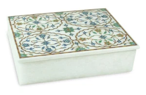 8" x 6" x 2" Marble Jewelry Box Inlay Marquetry home room decor Gifts - Picture 1 of 3