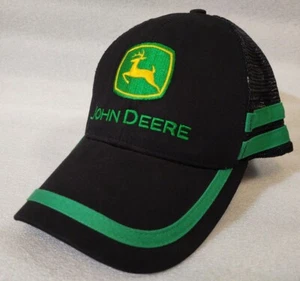 Vintage John Deere Mütze schwarz Netz grün Streifen Trucker verstellbar bestickt Kappe A+ - Bild 1 von 12