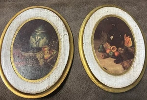 Vintage italienische florentinische Wandtafeln oval Paar Stillleben Obst - Bild 1 von 12