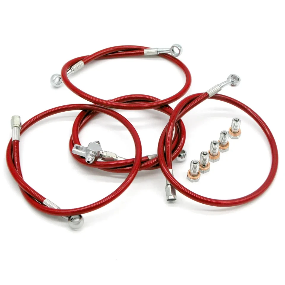 Raptor 250 Streamline Brake Line Kit Front Rear Extended +1" 1 Inch Red Hose - Image 1 of 1