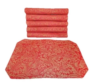 Vtg Holiday Red Placemats Gold Shimmer Paisley Set Of 6 Reversible Regency - Picture 1 of 7