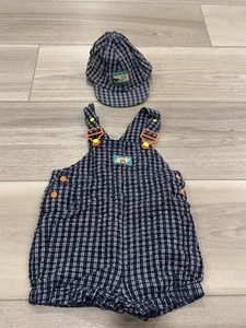 Gymboree Rainbow Tag VINTAGE SPORTS Blue Gingham Football Shortalls XSMALL Cap - Bild 1 von 7