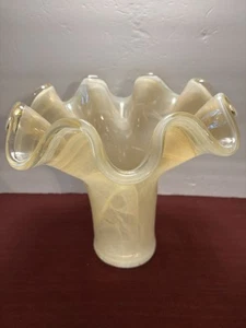 Large Murano Glass Ruffled Vase Swirling 11 1/4 Tall 12 3/4 Wide - Picture 1 of 5